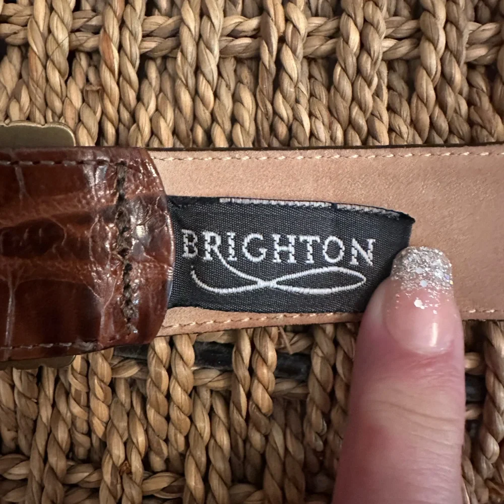 Brighton 1994 women’s brown reptile gold brush buckle leather L belt